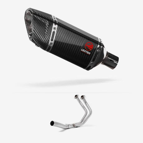 Lextek SP11C Gloss Carbon Fibre Exhaust System 200mm High Level for Yamaha MT-07/XSR 700 (14-22)