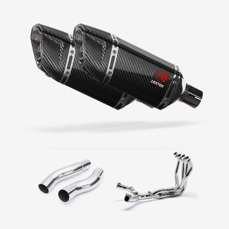 Lextek SP11C Gloss Carbon Fibre Exhaust System 200mm for Kawasaki Z1000 (10-19)