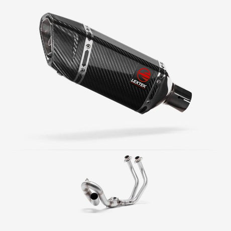 Lextek SP11C Gloss Carbon Fibre Exhaust System 200mm Low Level for Yamaha MT-07/XSR 700 (14-24)