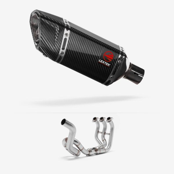 Lextek SP11C Gloss Carbon Fibre Exhaust System 200mm High Level for Yamaha MT-09 (13-20)
