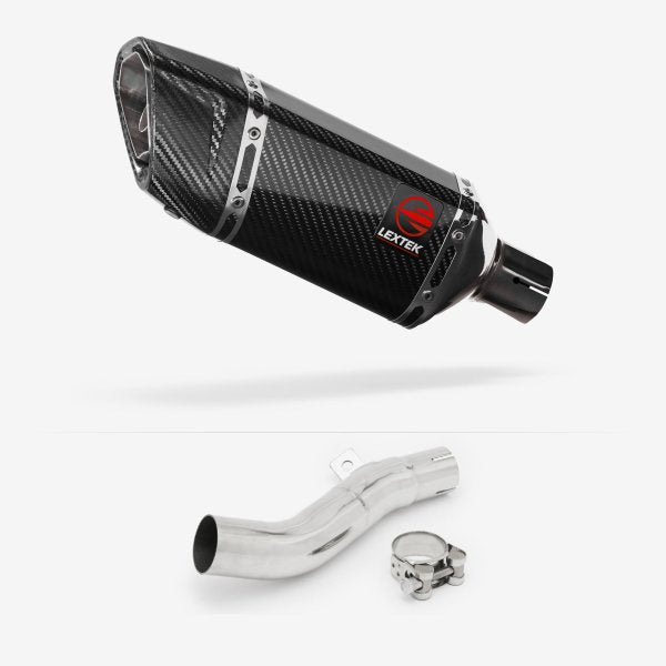 Lextek SP11C Gloss Carbon Fibre Exhaust 200mm with Link Pipe for Honda CB500 F/X (13-20)
