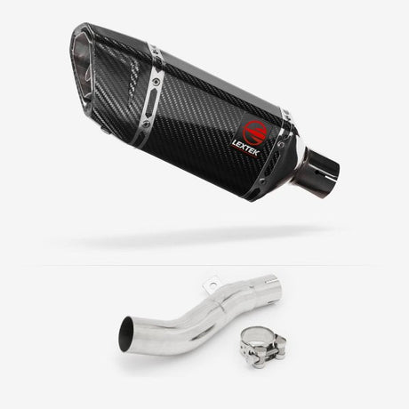 Lextek SP11C Gloss Carbon Fibre Exhaust 200mm with Link Pipe for Honda CB500 F/X (13-20)
