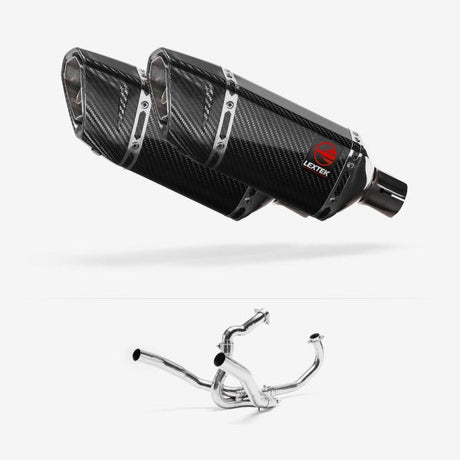 Lextek SP11C Gloss Carbon Fibre Exhaust System 200mm for SUZUKI SV1000 (03-07)