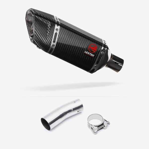 Lextek SP11C Gloss Carbon Fibre Exhaust 200mm with Link Pipe for Kawasaki Ninja 400 & Z400 (18-20)