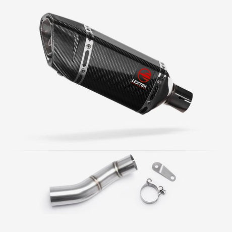 Lextek SP11C Gloss Carbon Fibre Exhaust 200mm with Link Pipe for Triumph Street Triple 765 (17-23)