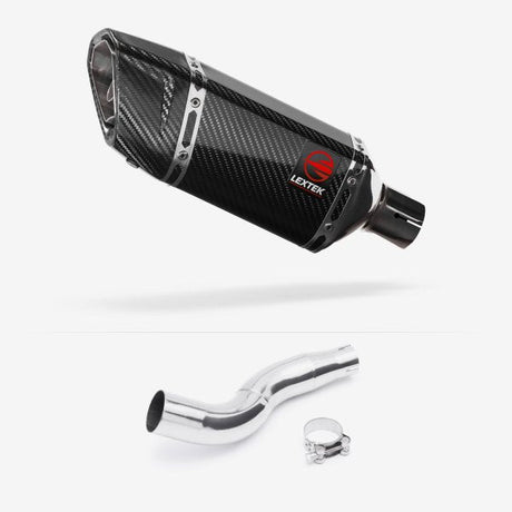 Lextek SP11C Gloss Carbon Fibre Exhaust 200mm with Link Pipe for Honda CB300R (18-20)