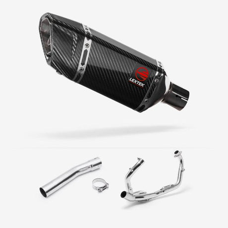 Lextek SP11C Gloss Carbon Fibre Exhaust System 200mm for Suzuki SV650 (03-15)