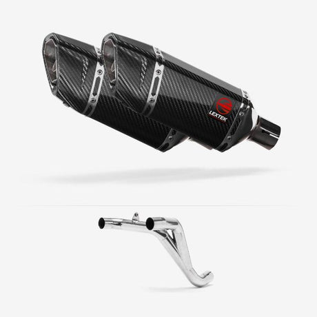Lextek SP11C Gloss Carbon Fibre Exhaust 200mm Twin Underseat with Link Pipe