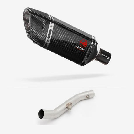 Lextek SP11C Gloss Carbon Fibre Exhaust 200mm High Level with Link Pipe for Yamaha YZF R6 (17-22)