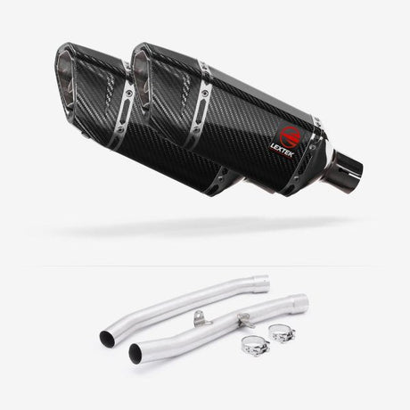 Lextek SP11C Gloss Carbon Fibre Exhaust 200mm with Link Pipes for Kawasaki ZZR1400 (08-11)