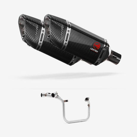 Lextek SP11C Gloss Carbon Fibre Exhaust System 200mm Twin Underseat for Benelli TNT 125/135 (17-20)