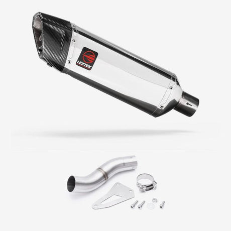 Lextek SP4 Polished Stainless Steel Exhaust 300mm Low Level with Link Pipe