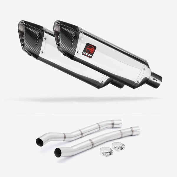 Lextek SP4 Polished Stainless Steel Exhaust 300mm with Link Pipes for Kawasaki ZZR1400 (12-19)