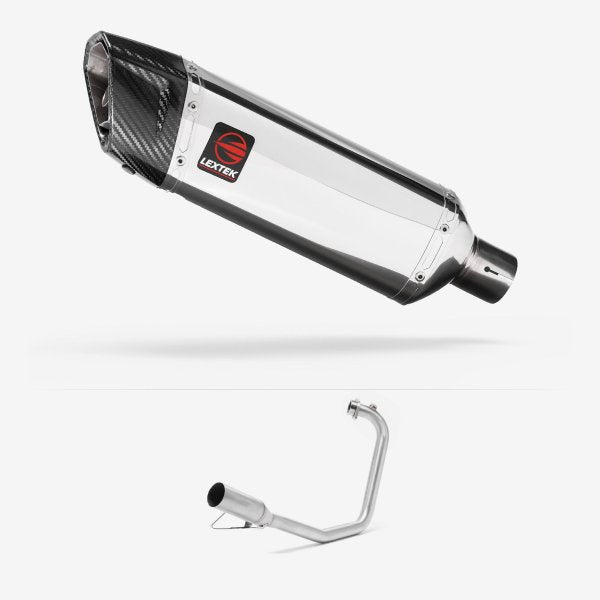 Lextek SP4 Polished Stainless Steel Exhaust System 300mm for Yamaha YBR 125 (05-16)