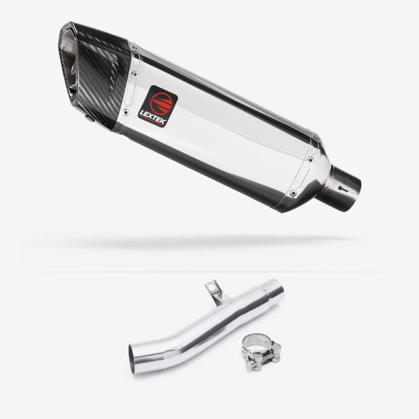 Lextek SP4 Polished Stainless Steel Exhaust 300mm with Link Pipe for Honda CBF 600 (04-07)