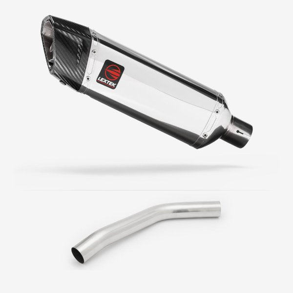 Lextek SP4 Polished Stainless Steel Exhaust 300mm with Link Pipe for Triumph Tiger 800 (10-19)