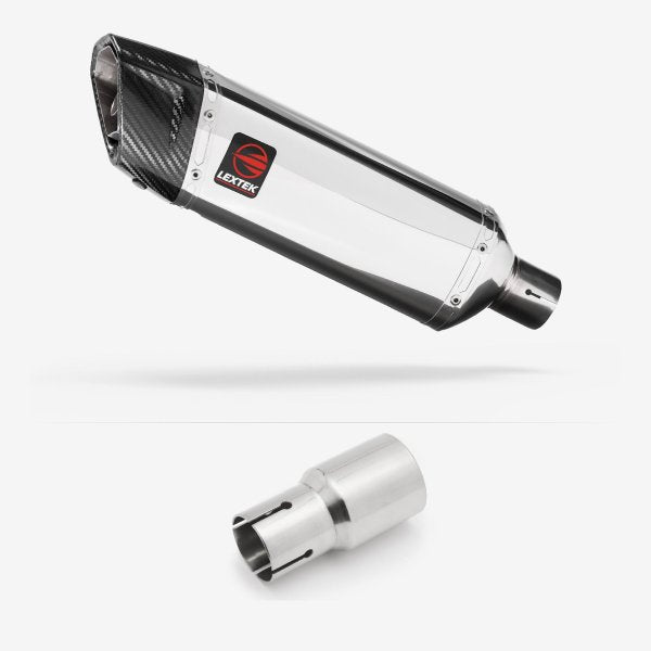 Lextek SP4 Polished Stainless Steel Exhaust 300mm with Link Pipe for Piaggio MP3 500 (07-15)