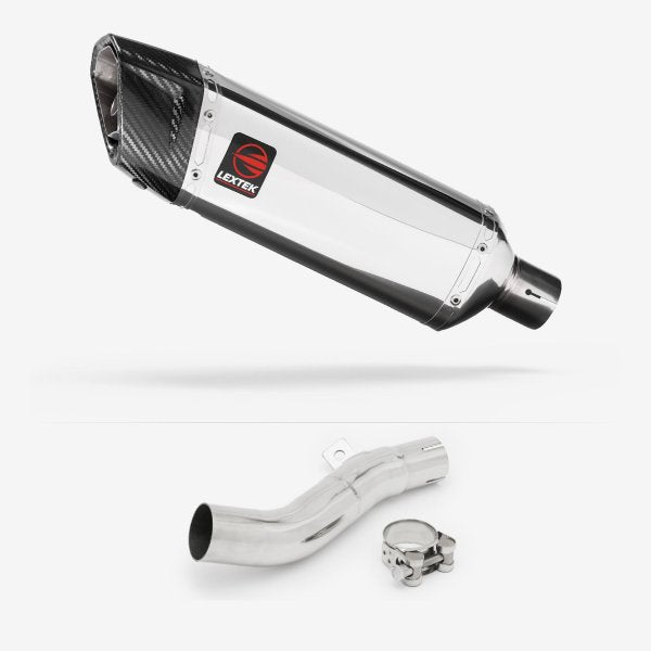 Lextek SP4 Polished Stainless Steel Exhaust 300mm with Link Pipe for Honda CB500 F/X (13-20)
