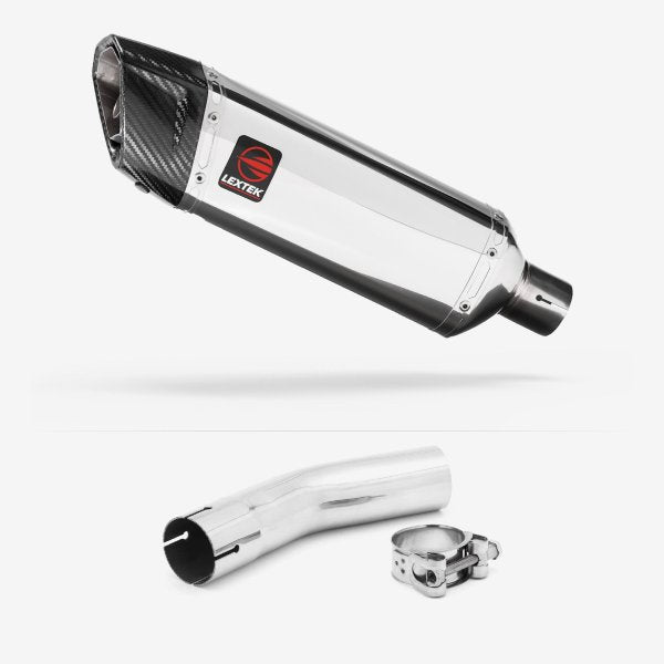 Lextek SP4 Polished Stainless Steel Exhaust 300mm with Link Pipe for Lexmoto LXR 125 & 380