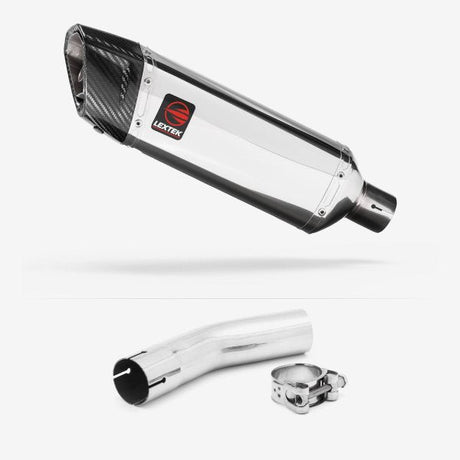 Lextek SP4 Polished Stainless Steel Exhaust 300mm with Link Pipe for Lexmoto LXR 125 & 380