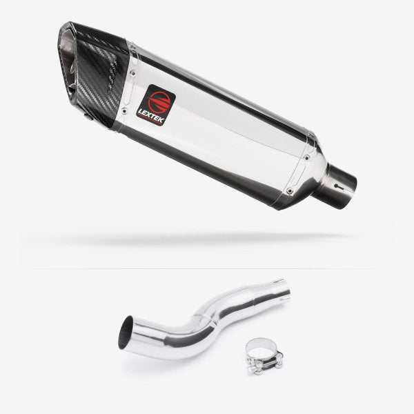 Lextek SP4 Polished Stainless Steel Exhaust 300mm with Link Pipe for Honda CB300R (18-20)