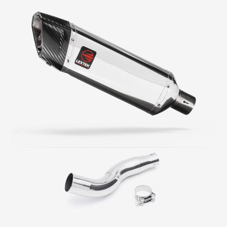 Lextek SP4 Polished Stainless Steel Exhaust 300mm with Link Pipe for Honda CB300R (18-20)
