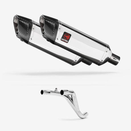 Lextek SP4 Polished Stainless Steel Exhaust 300mm Twin Underseat with Link Pipe
