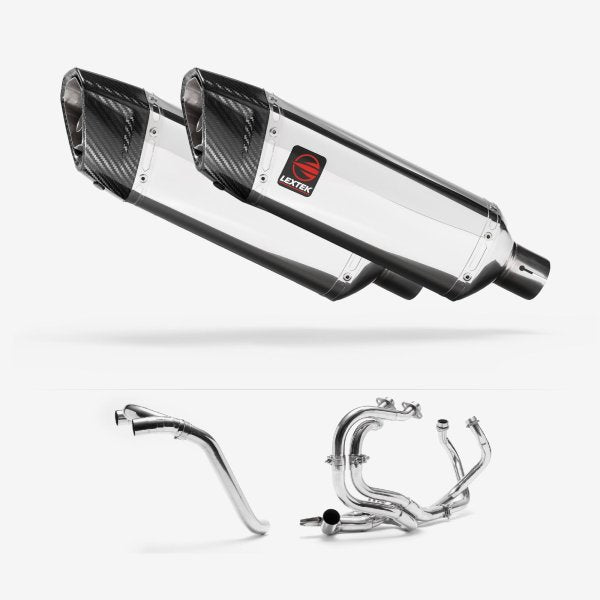Lextek SP4 Polished Stainless Steel Exhaust System 300mm for Honda VFR800 (02-13)
