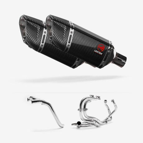 Lextek SP11C Gloss Carbon Fibre Exhaust System 200mm for Honda VFR800 (02-13)