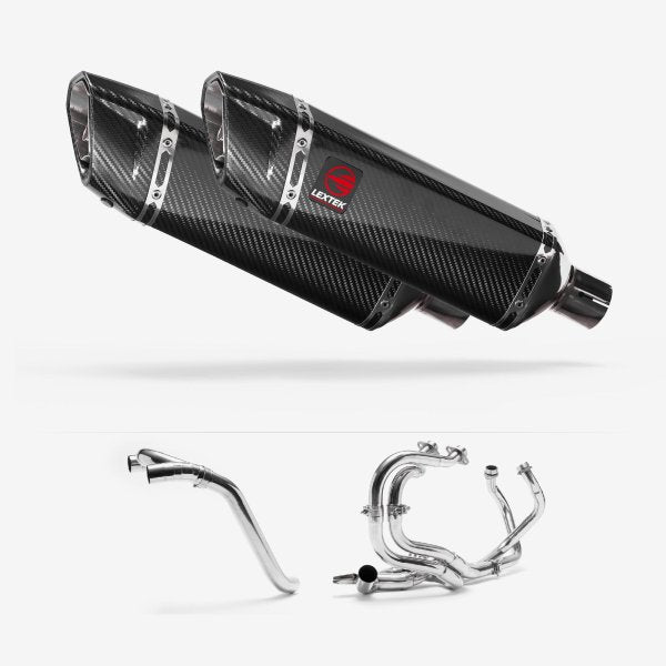 Lextek SP9C Gloss Carbon Fibre Exhaust System 300mm for Honda VFR800 (02-13)