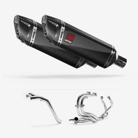 Lextek SP9C Gloss Carbon Fibre Exhaust System 300mm for Honda VFR800 (02-13)
