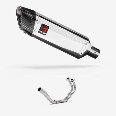 Lextek SP4 Polished Stainless Steel Exhaust System 300mm for Yamaha YZF R3/MT-03