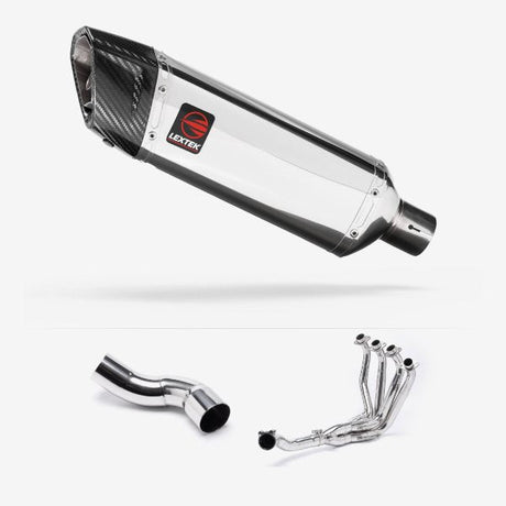Lextek SP4 Polished Stainless Steel Exhaust System 300mm for Kawasaki Z900 (20-23)