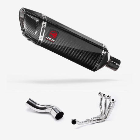 Lextek SP9C Gloss Carbon Fibre Exhaust System 300mm for Kawasaki Z900 (20-23)