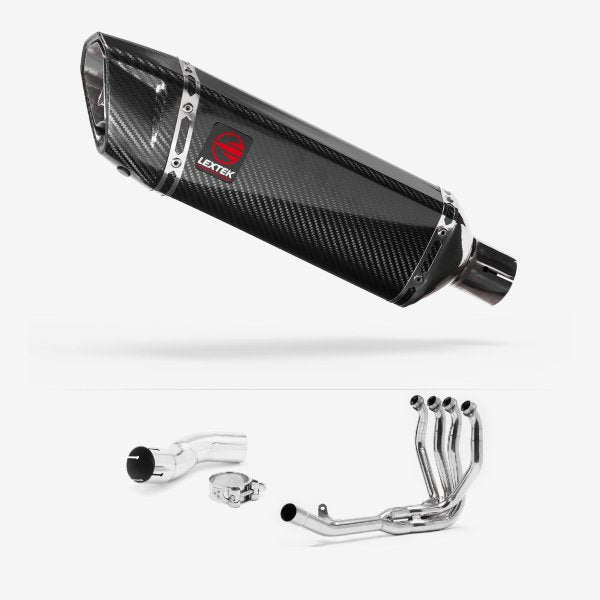 Lextek SP9C Gloss Carbon Fibre Exhaust System 300mm for Kawasaki Z H2 (20-23)