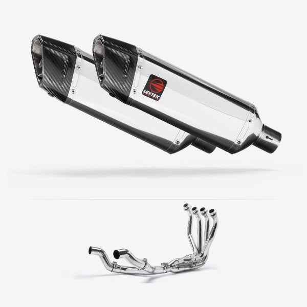 Lextek SP4 Polished Stainless Steel Twin Exhaust System 300mm for Kawasaki Ninja 1000SX 20-