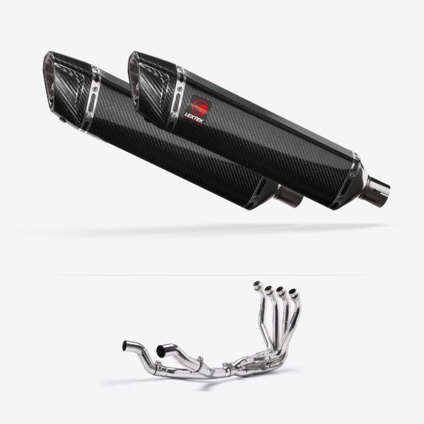 Lextek SP7C Gloss Carbon Fibre Twin Exhaust System 400mm for Kawasaki Ninja 1000SX 20-