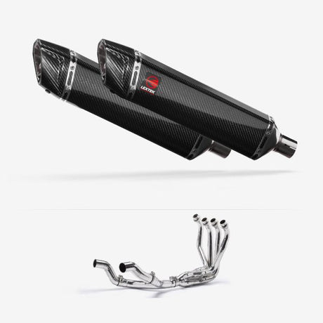 Lextek SP7C Gloss Carbon Fibre Twin Exhaust System 400mm for Kawasaki Ninja 1000SX 20-