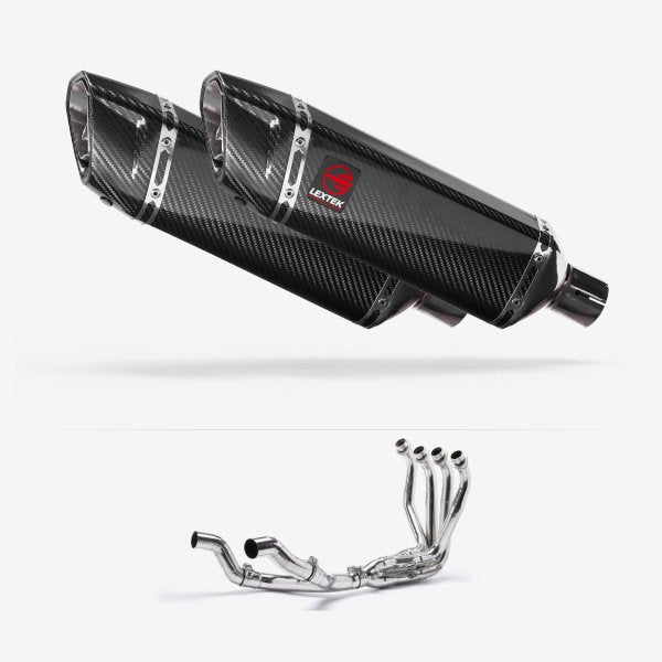 Lextek SP9C Gloss Carbon Fibre Twin Exhaust System 300mm for Kawasaki Ninja 1000SX 20-
