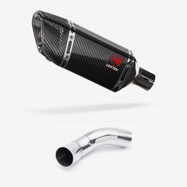 Lextek SP11C Gloss Carbon Fibre Exhaust 200mm with Link Pipe for Kawasaki Z900 (20-23)
