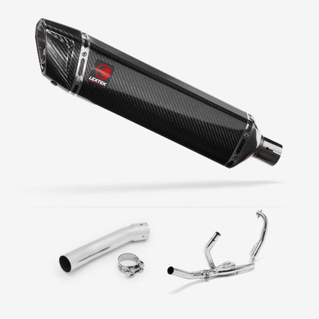 Lextek SP7C Gloss Carbon Fibre Exhaust System 400mm for Suzuki SV650 (99-02)