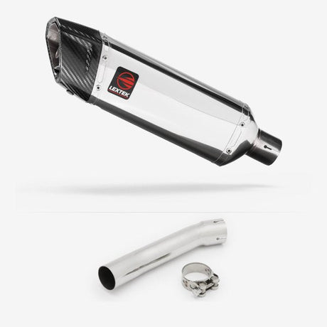 Lextek SP4 Polished Stainless Steel Exhaust 300mm with Link Pipe for Suzuki SV650 (99-02)