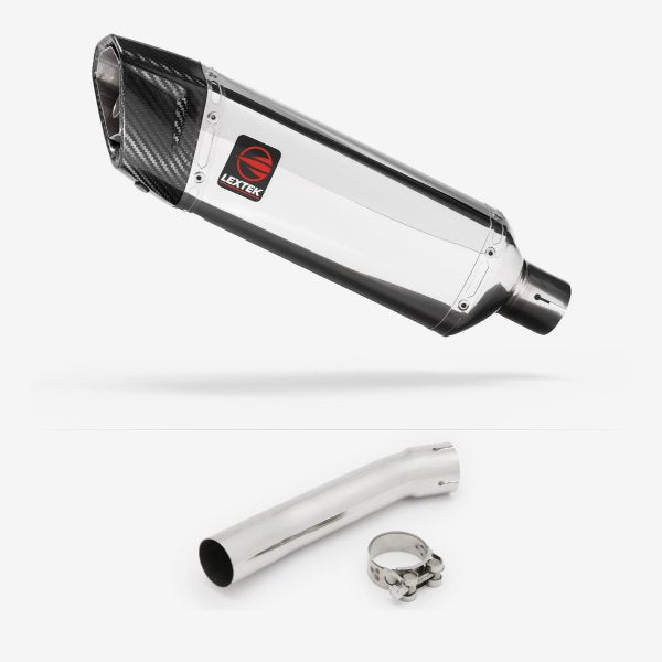 Lextek SP4 Polished Stainless Steel Exhaust 300mm with Link Pipe for Suzuki SV650 (99-02)