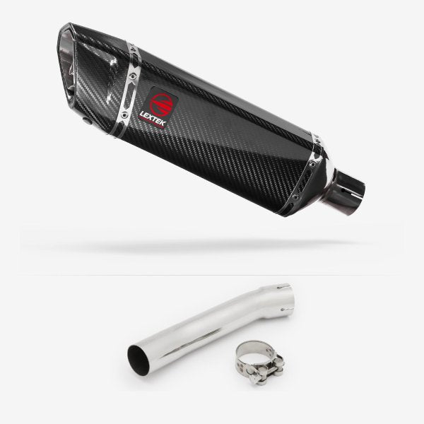 Lextek SP9C Gloss Carbon Fibre Exhaust 300mm with Link Pipe for Suzuki SV650 (99-02)