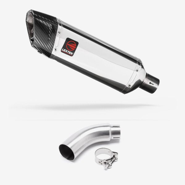 Lextek SP4 Polished Stainless Steel Exhaust 300mm with Link Pipe for Yamaha MT-03 (16-22)