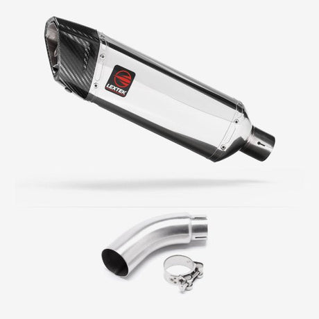 Lextek SP4 Polished Stainless Steel Exhaust 300mm with Link Pipe for Yamaha MT-03 (16-22)
