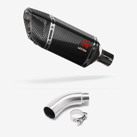 Lextek SP11C Gloss Carbon Fibre Exhaust 200mm with Link Pipe for Yamaha MT-03 (16-22)
