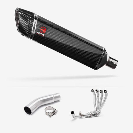 Lextek SP7C Gloss Carbon Fibre Exhaust System 400mm for Suzuki GSX-S750 (17-21)