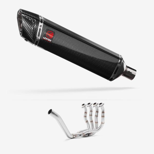 Lextek Stainless Steel SP7C Gloss Carbon Fibre Exhaust System 400mm for Yamaha YZF R6 (99-02)