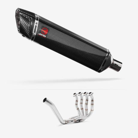 Lextek Stainless Steel SP7C Gloss Carbon Fibre Exhaust System 400mm for Yamaha YZF R6 (99-02)